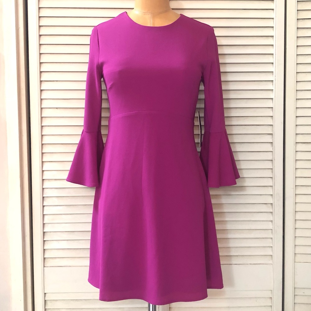 🆕 LULU'S Womens Center of Attention Dress XS Fuchsia Pink Purple Bell Sleeve